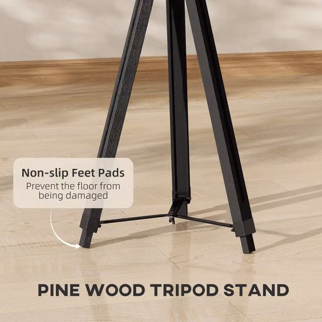HOMCOM Vintage Industrial Tripod Floor Lamp with Adjustable Height in Black and Wood