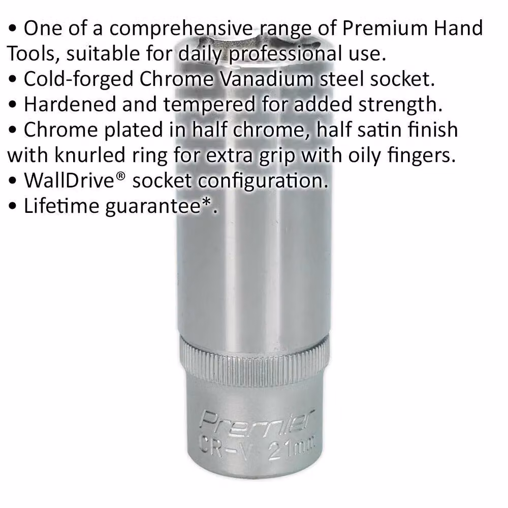 Loops 21mm Deep Drive Socket, 1/2 inch Square Drive, Silver Chrome Vanadium Steel – 2