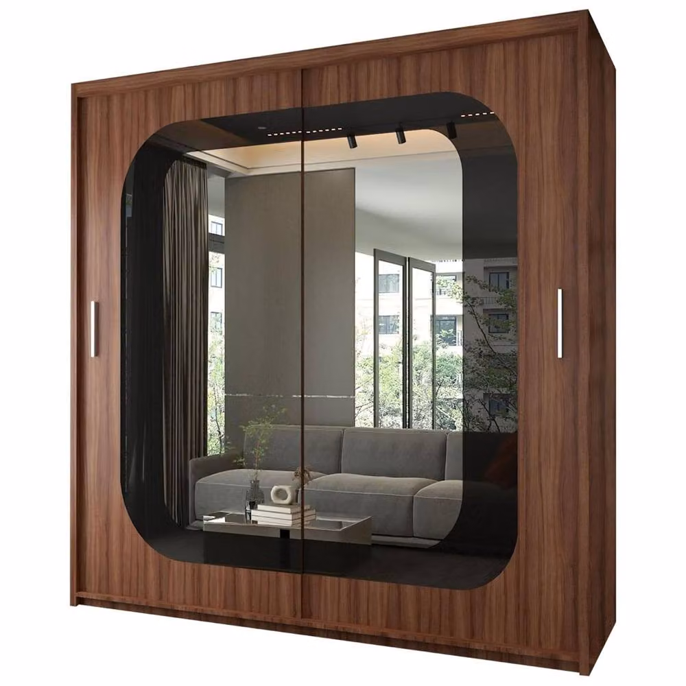 Sliding Wardrobes 4U Modern Double Door Sliding Wardrobe with Integrated LED Light, Walnut, W: 203 cm, H: 217 cm – 2