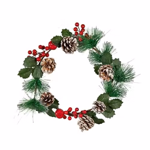 Samuel Alexander Round Hanging Christmas Wreath with Red Berries and Frosted Pinecones, Diameter: 45 cm – 3