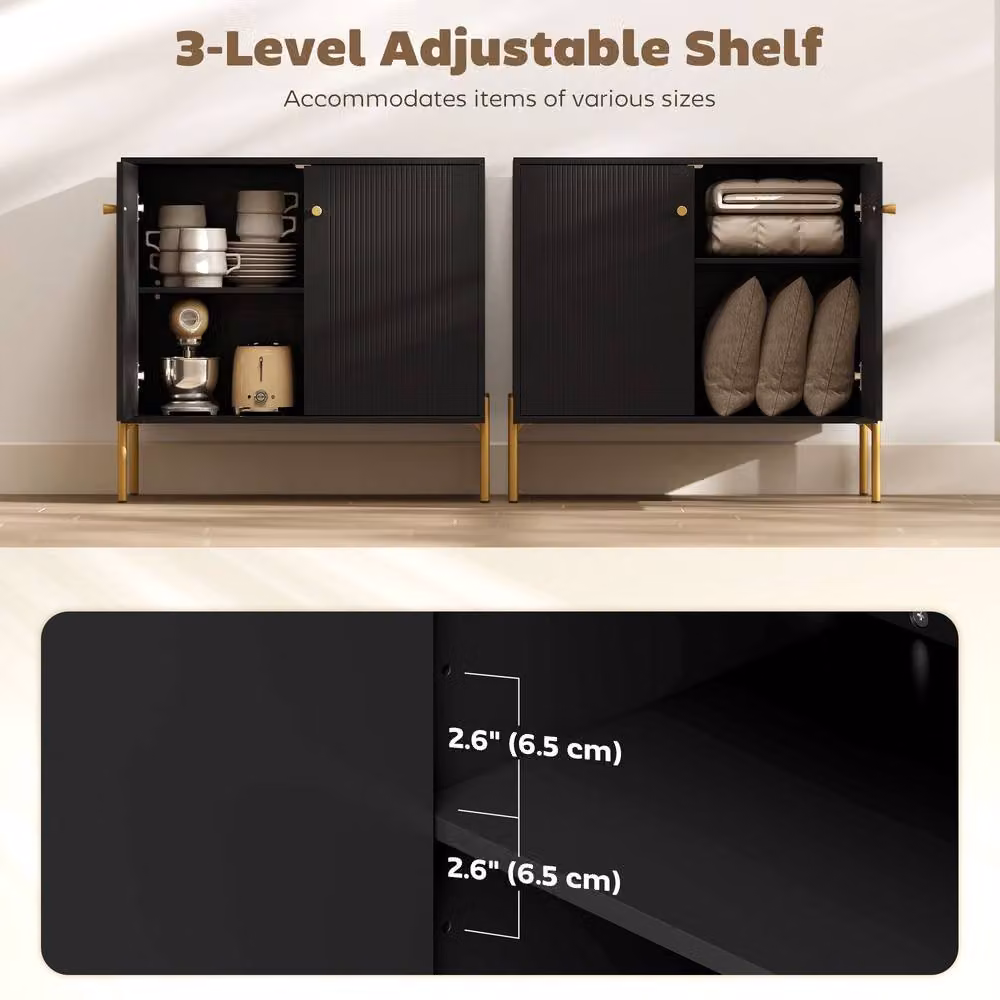 STILVORA Modern Black Sideboard Cabinet with Fluted Doors and Gold Accents – 3