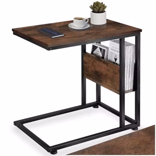 tectake Height Adjustable Bedside Table in Brown and Black with Industrial Design, W/D/H: 55 x 36.5 x 60 cm