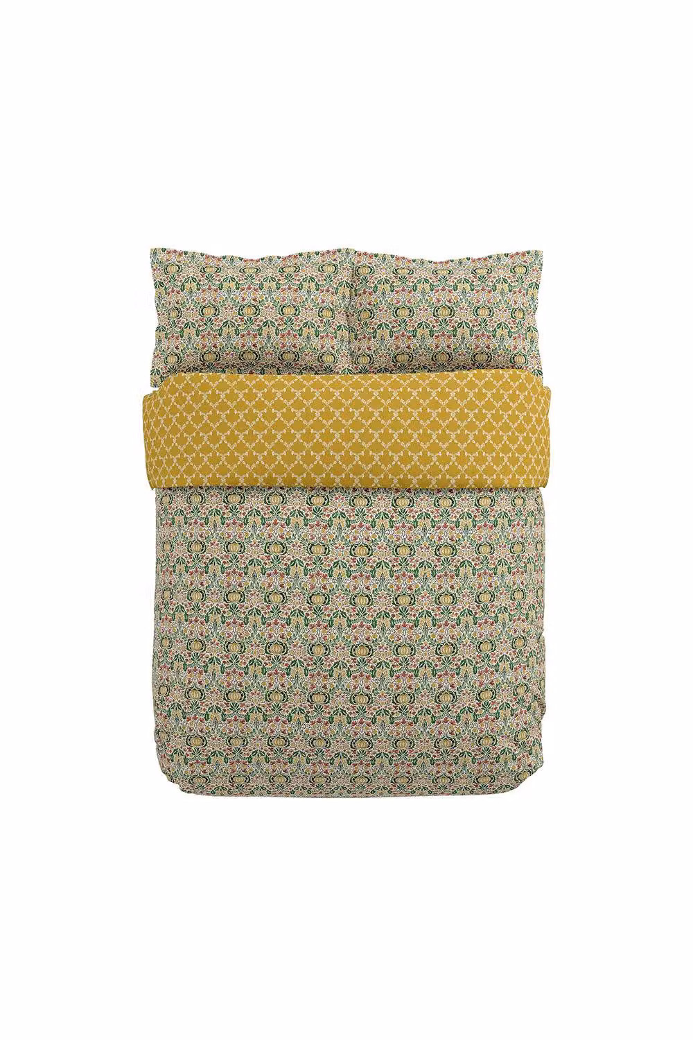 Morris & Co Little Chintz Reversible Cotton Percale Duvet Cover and Pillowcase Set, Green and Multicolour, W: 180 cm, H: 200 cm – 2