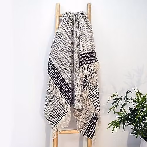 Allure Home Fashions Grey Herringbone Chevron Throw Blanket with Tasseled Fringes, W: 125 cm, D: 150 cm