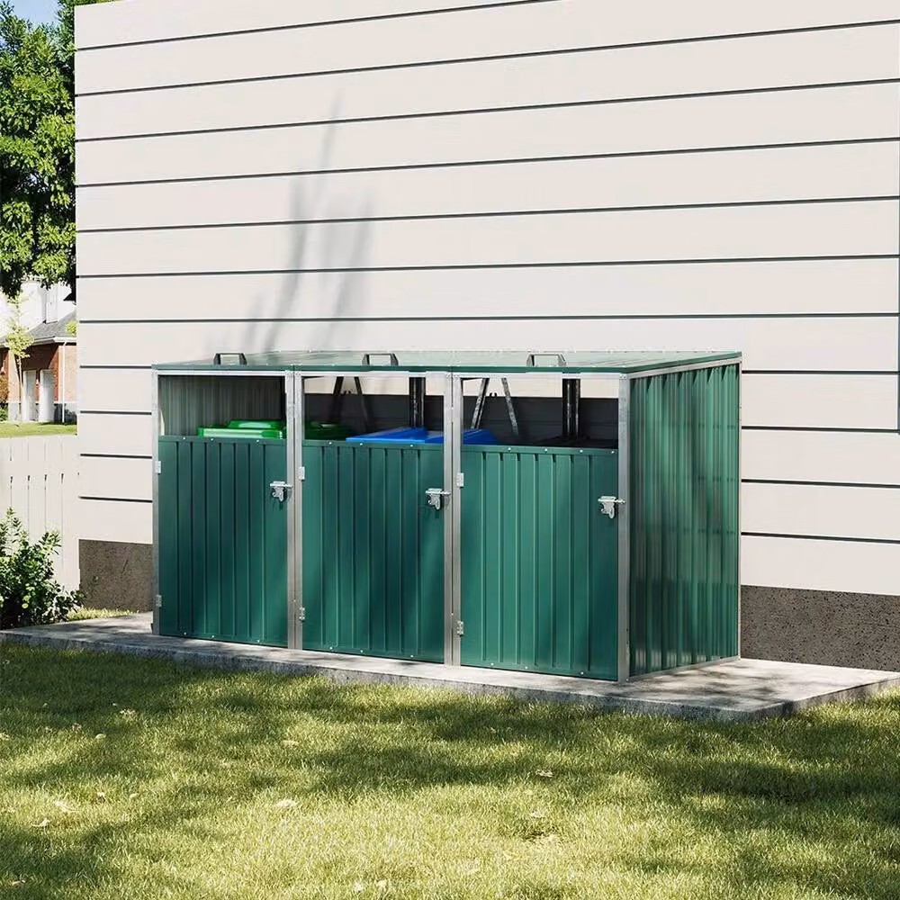 FLAVORA Triple Wheelie Bin Storage Metal Cover in Green – 4