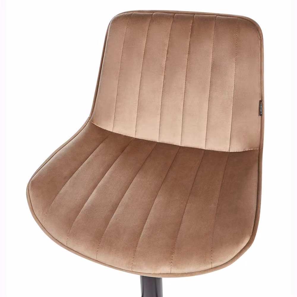 Wyld and Coco Set of 2 Light Brown Velvet Swivel Bar Stools with Height Adjustment – 3