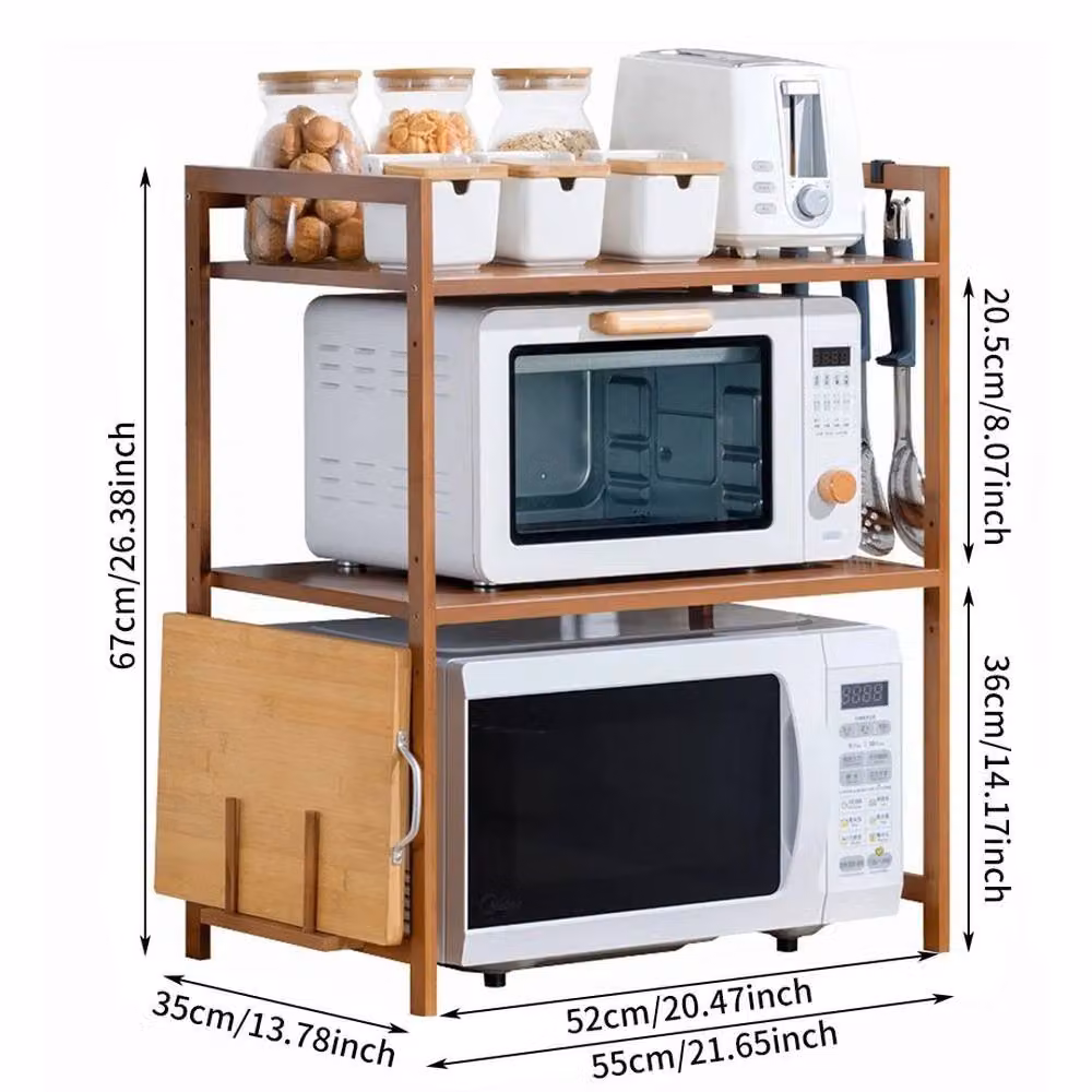 EONLION 2-Tier Microwave Oven Stand and Spice Rack with Bamboo Chopping Board, Brown, Width: 100 cm – 2