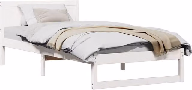 Berkfield Home Minimalist Lacquered Solid Wood Bed Frame, White, W/D/H: 90 x 200 cm