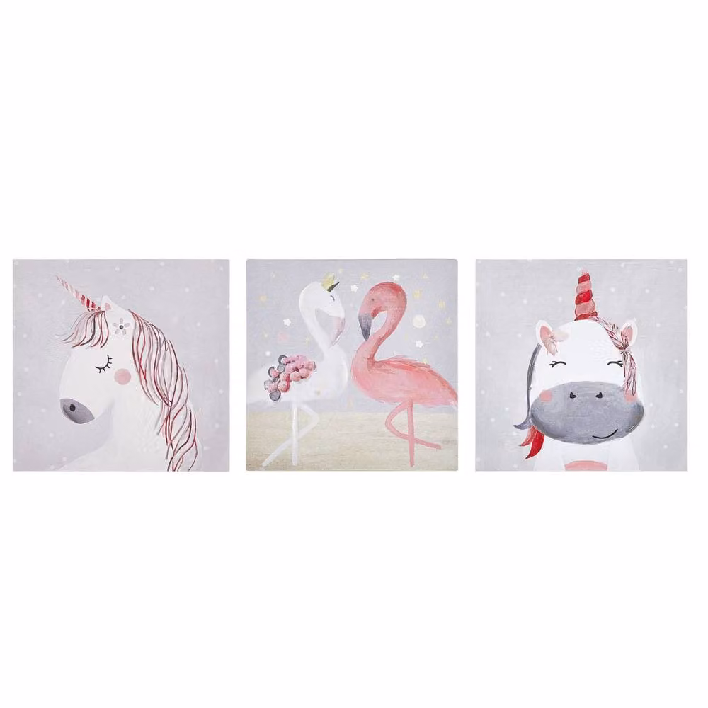 Wyld and Coco Kids Abstract Canvas Art Set in Grey and Pink, W 30 cm x H 30 cm – 2