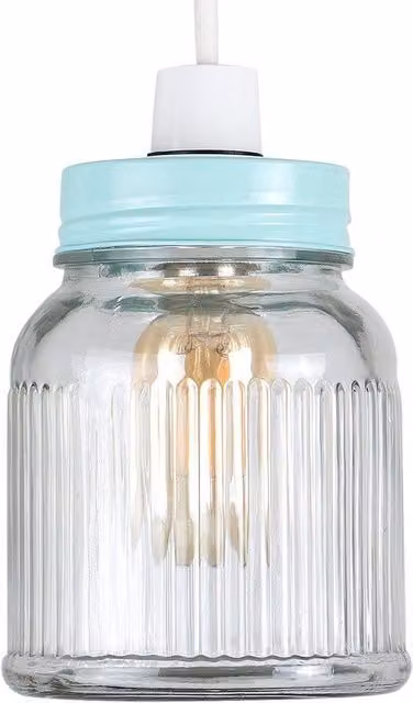 ValueLights Retro Blue and Transparent Glass Cylinder Pendant Ceiling Light Shade, Width: 12 cm