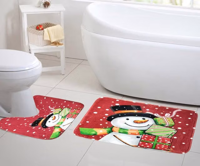 Velosso Christmas Memory Foam Bath and Pedestal Mat Set, Multicolour, 2 Piece – 1