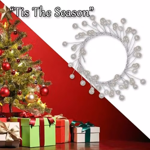 VFM e-Store Christmas Pearl Garland Decoration in Beige and White, Length: 100 cm, Width: 3 cm – 5