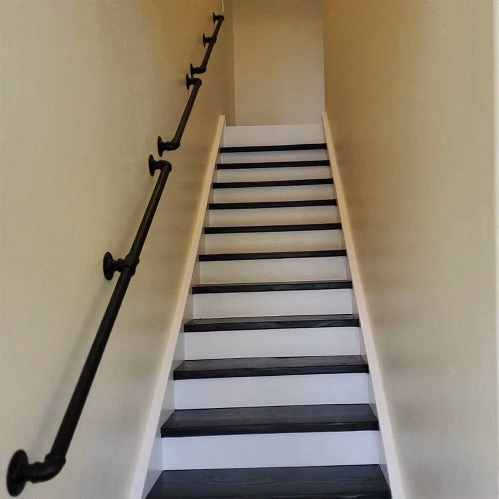 Hinsinc Black Galvanised Steel Round Wall Mounted Staircase Banister Handrail, Length: 100 cm – 2