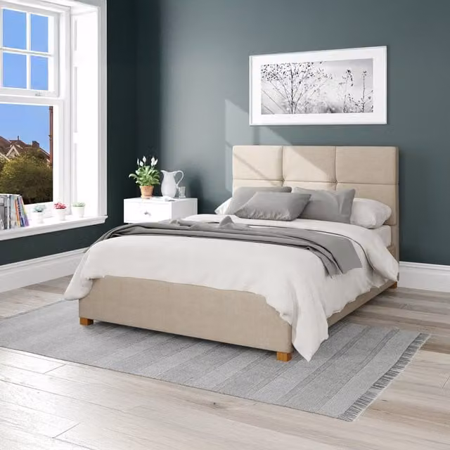 Aspire Modern Upholstered Ottoman Storage Bed in Blue, W/D/H: 140 x 200 cm