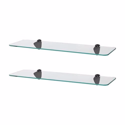 Harbour Housewares 2x Wall-Mounted Rounded Floating Glass Bathroom Shelves in Black and Transparent, Width: 50 cm – 1