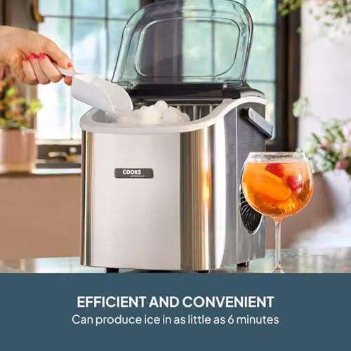 Cooks Professional Silver Countertop Ice Maker Machine with Ice Scoop, 12kg Capacity and 1.3L Water Tank – 2