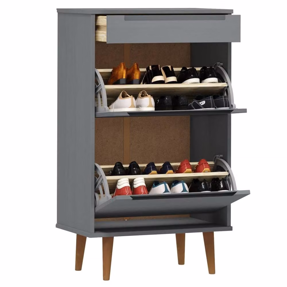 Berkfield Home MOLDE Grey Solid Wood Pine Shoe Cabinet W/D/H: 59.5 x 35 x 103 cm – 3