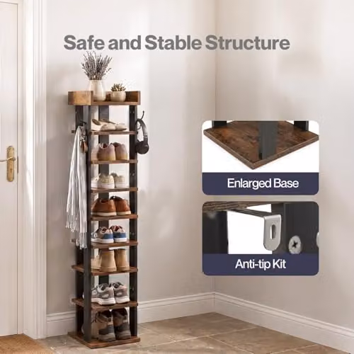 Levede 9 Tier Industrial Shoe Rack Storage Organiser with Adjustable Shelves, Brown and Black, W/D/H: 28 x 28 x 132 cm – 6