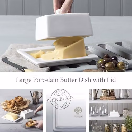 WM Bartleet & Sons Traditional Porcelain Butter Dish with Lid, White, W: 12.5 cm, D: 17.3 cm, H: 9 cm – 2