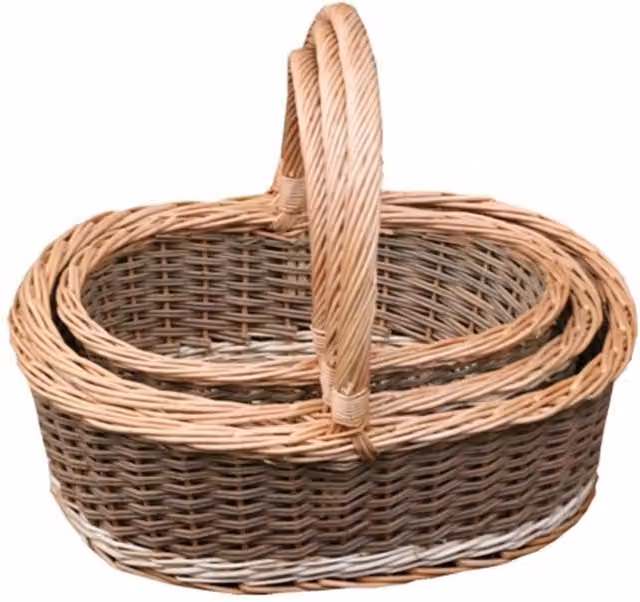 Red Hamper Set of 3 Brown Open Weave Rattan Shopping Baskets, W/D/H: 38.0 x 18.0 x 51.0 cm