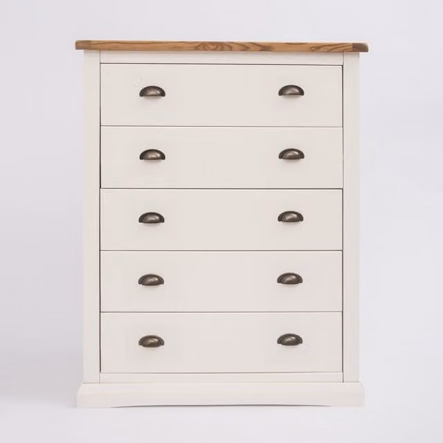 Cabinet Bits Cosenza 5 Drawer Chest of Drawers in Off-White with Gold Brass Handles