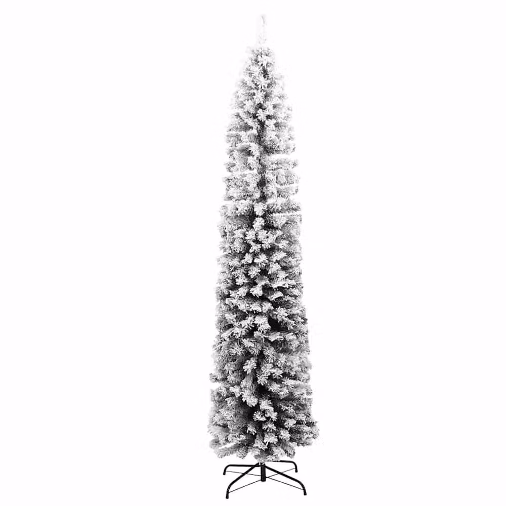 Berkfield Home Slim Flocked Artificial Christmas Tree in Green and White, Height: 180 cm – 3