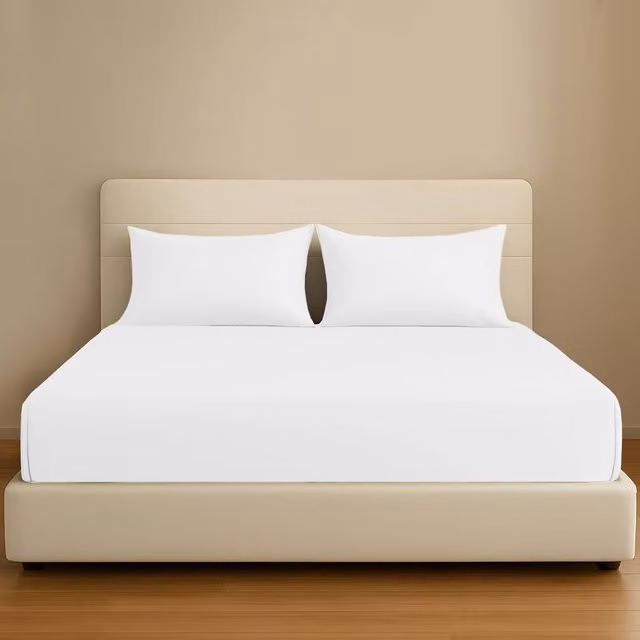 Pamposh White Cotton Mako Satin Extra Deep Fitted Sheet, W/D/H: 200 x 200 x 35 cm