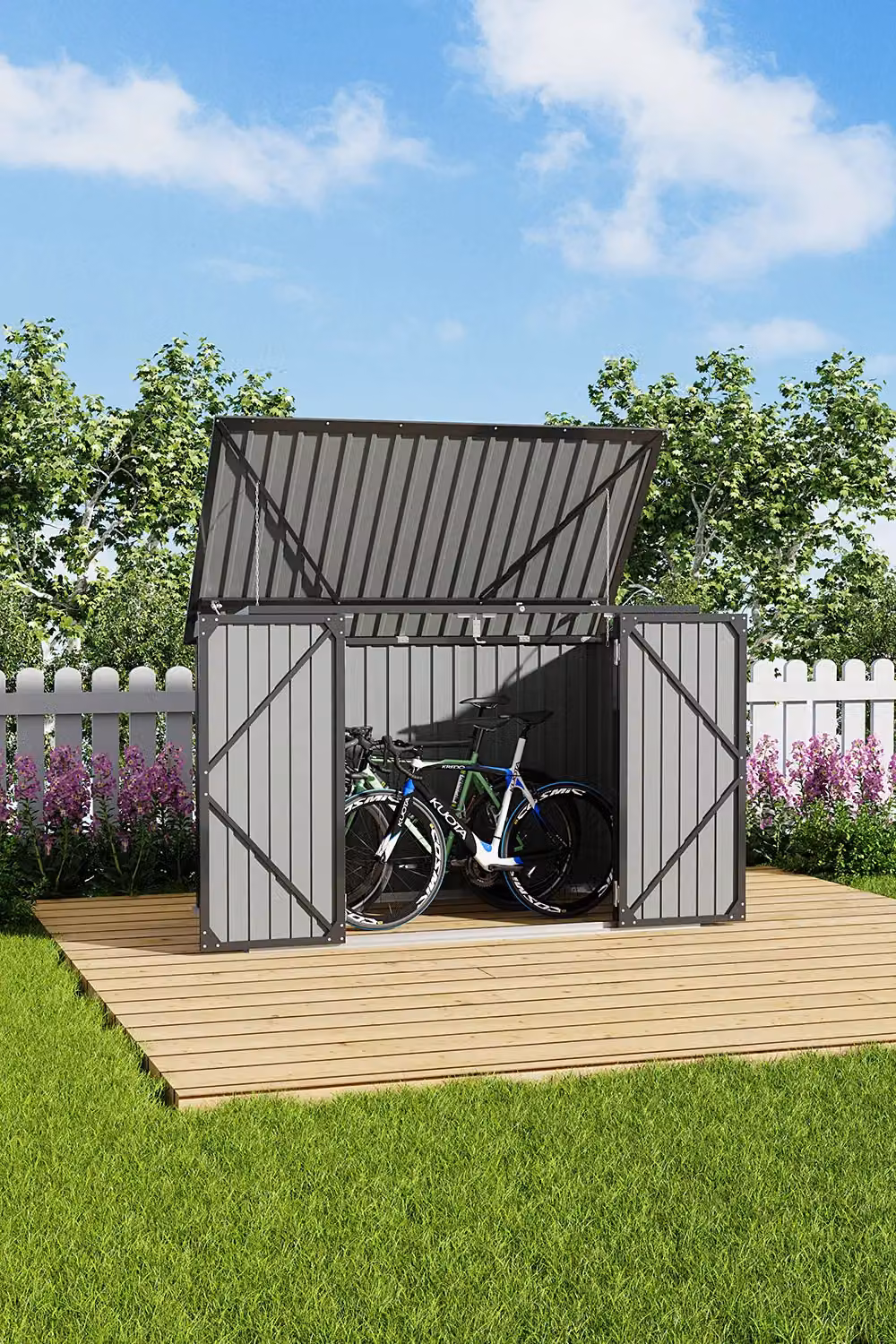 Living and Home Black Metal Outdoor Bin Store Storage Shed with Sloped Roof and Double Doors – 5