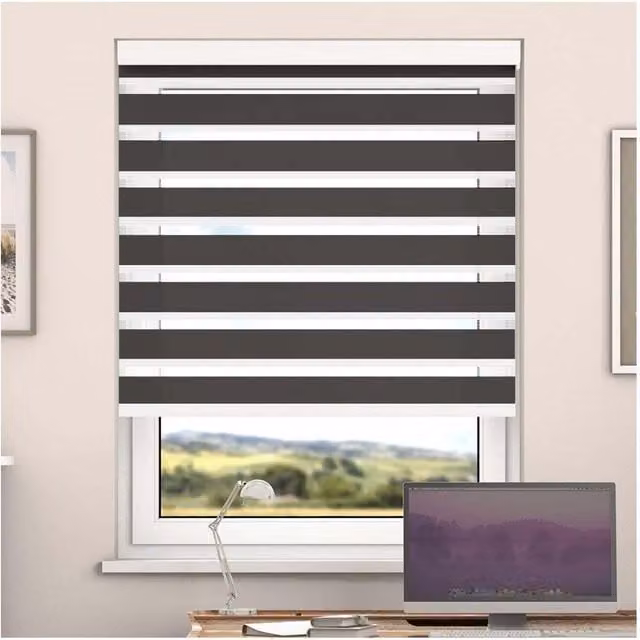 NewEdgeBlinds Day and Night Zebra Roller Blind with Cassette in Steel Grey, Width: 70 cm