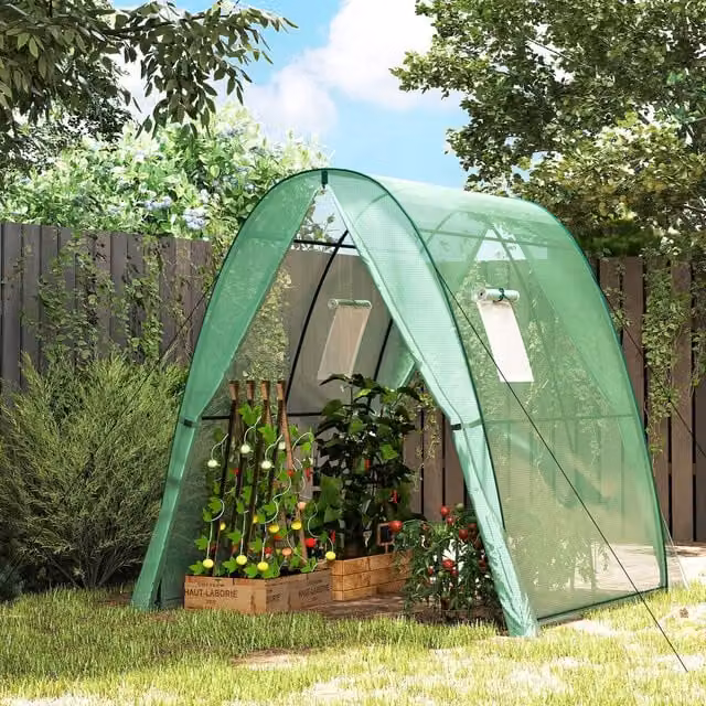 Outsunny Walk-In Tunnel Green House with 2 Doors and Screen Windows, Green