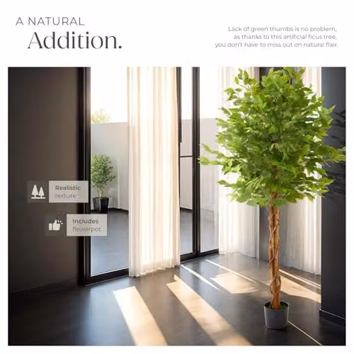 tectake Artificial Ficus Tree with Real Wood Trunk and Green Leaves, Height: 180 cm – 5