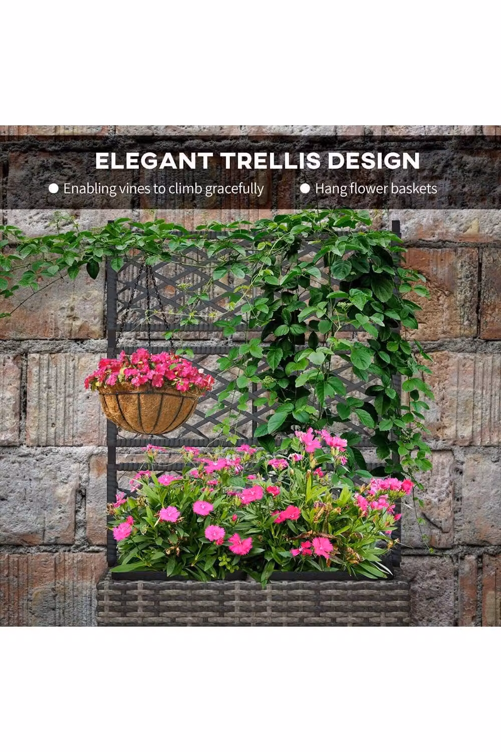 ERGOVEXA Rattan Planter with Trellis, Light Grey, W: 57 cm, D: 30 cm, H: 107 cm – 3
