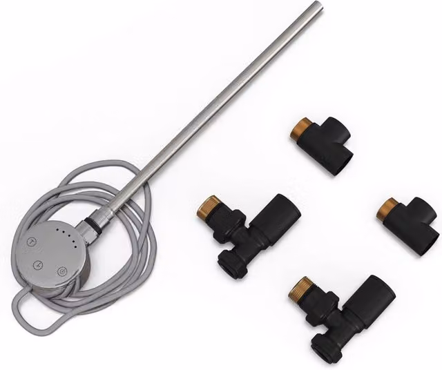UK Radiators Talus Dual Fuel Towel Rail Kit with Touch Thermostatic Valve in Black