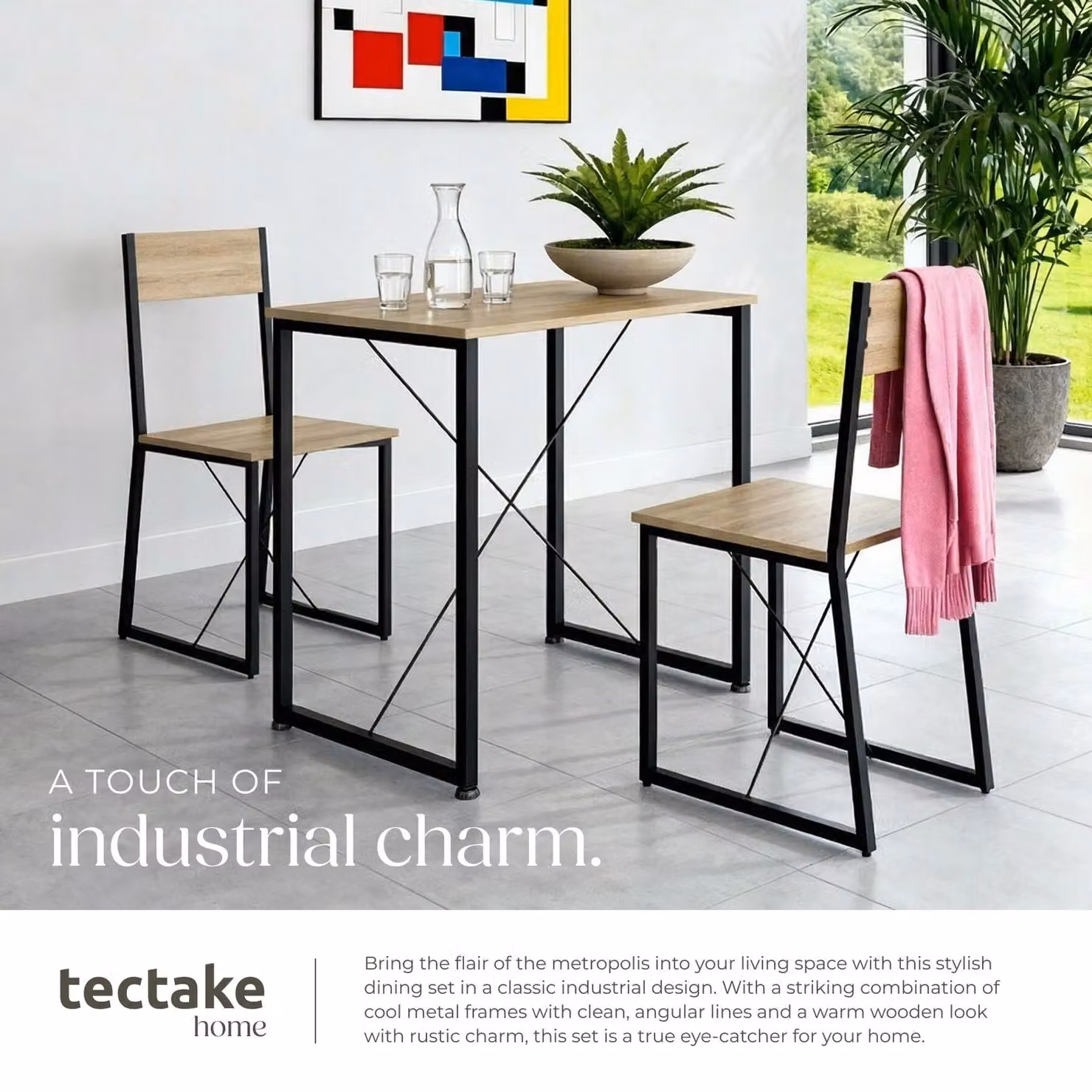 tectake Margate 3-piece Dining Table and Chairs Set in Oak and Black – 4