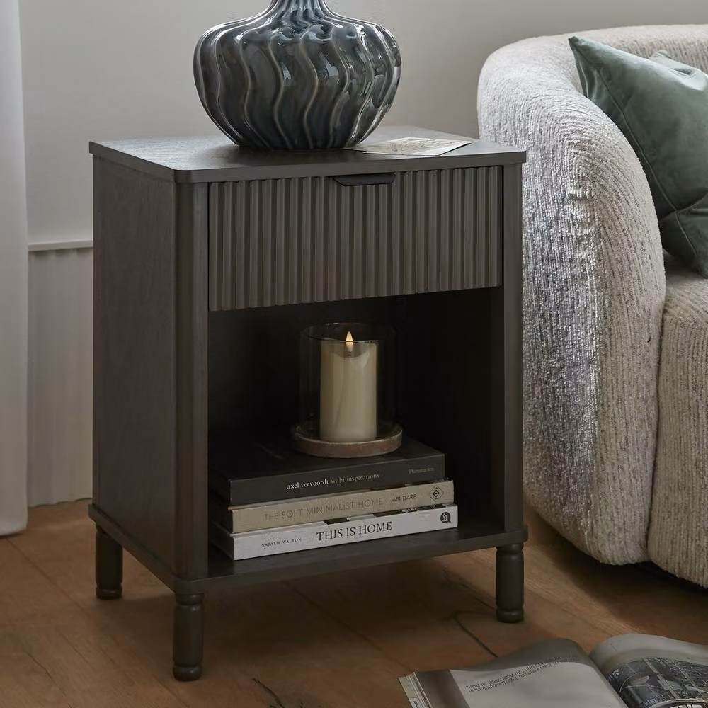 Lemon Pavilion Reed Collection 1 Drawer Bedside Cabinet in Brown and Grey, W: 45 cm, D: 33 cm, H: 58 cm – 4
