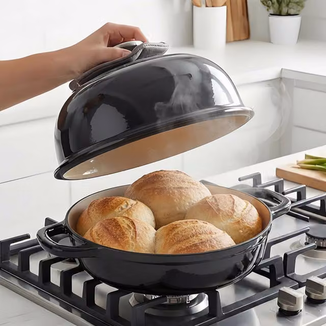 Toque Black Enamelled Cast Iron Round Dutch Oven Casserole Dish