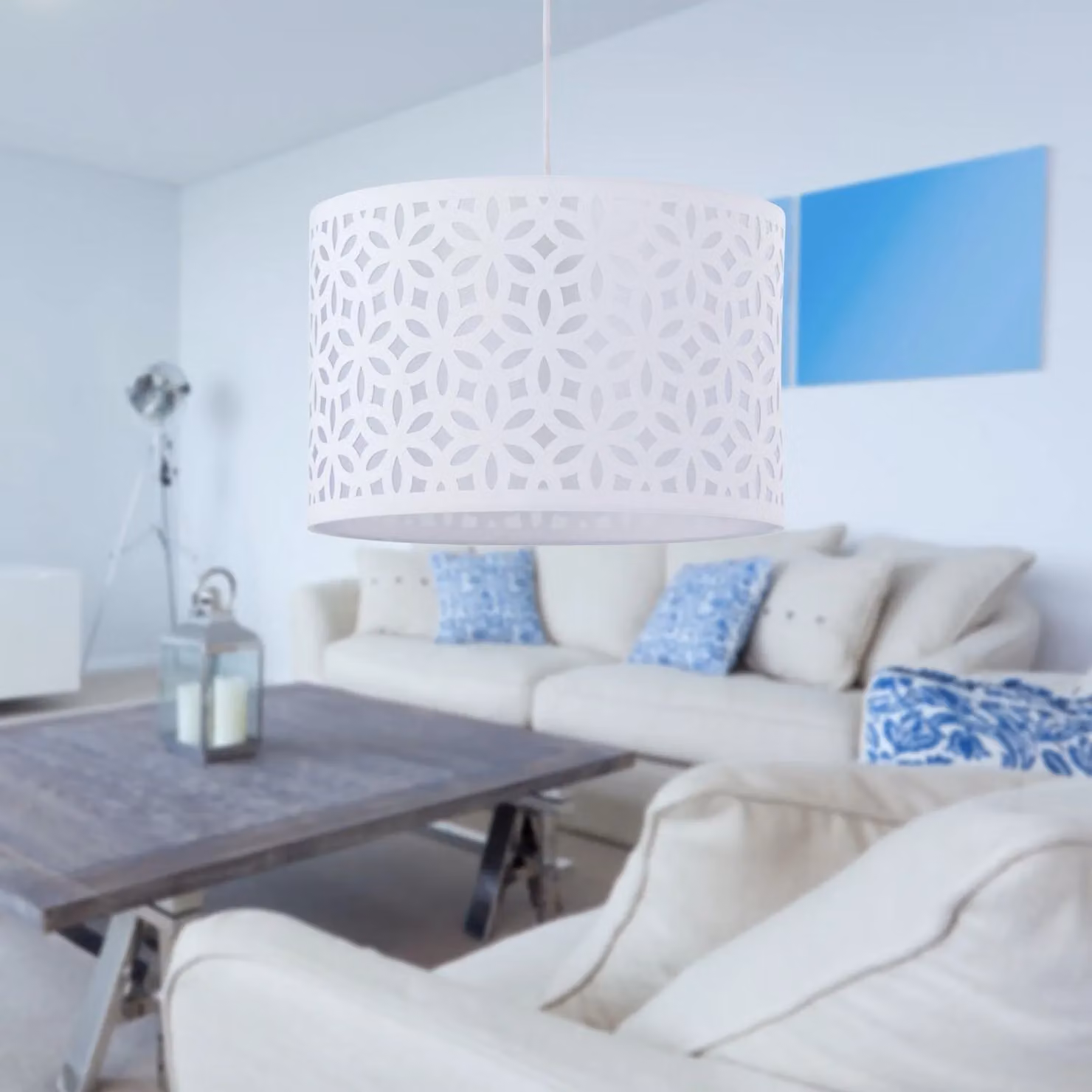 First Choice Lighting Set of 2 White Laser Cut Cylinder Pendant Lightshades, Diameter: 30 cm – 2