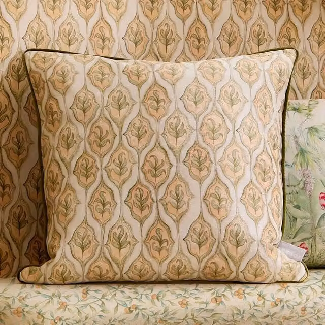 Voyage Maison Zephyr Feather Filled Velvet Printed Cushion in Beige, W/D/H: 50 x 50 x 50 cm