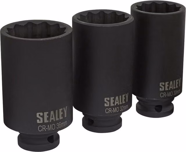 Loops 3 Pack Deep Impact Socket Set, 1/2 inch Square Drive, 12 Point, Chrome Molybdenum, 30mm, 32mm and 36mm – 1