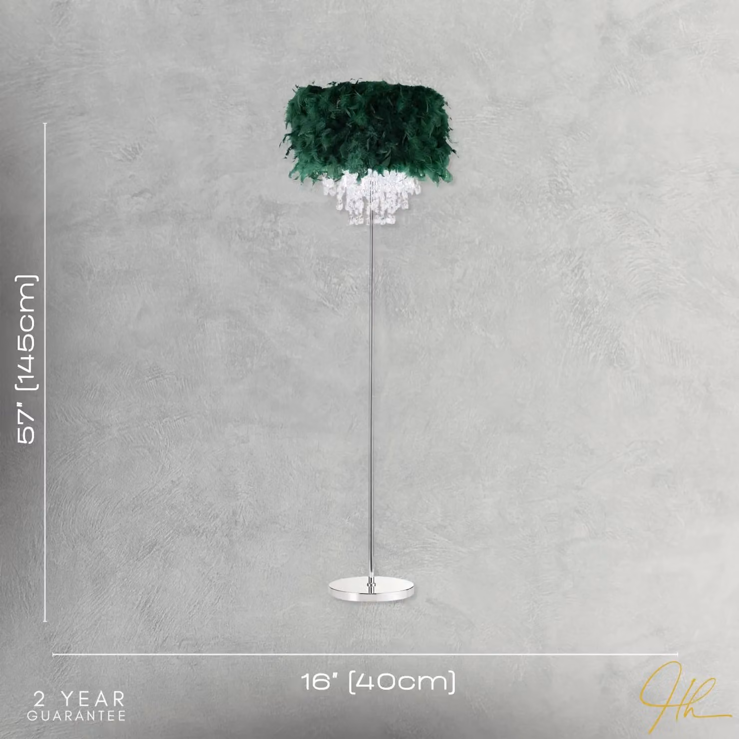 Happy Homewares Modern Feather Floor Lamp with Green Waterfall Acrylic Droplets and Chrome Finish, H 145 cm x W 40 cm x D 40 cm – 4