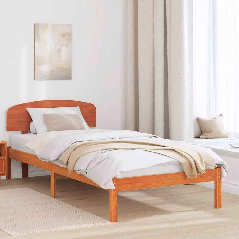 Berkfield Home Modern Solid Wood Pine Bed Frame with Headboard, Wax Brown, W/D/H: 90 x 190 cm – 2
