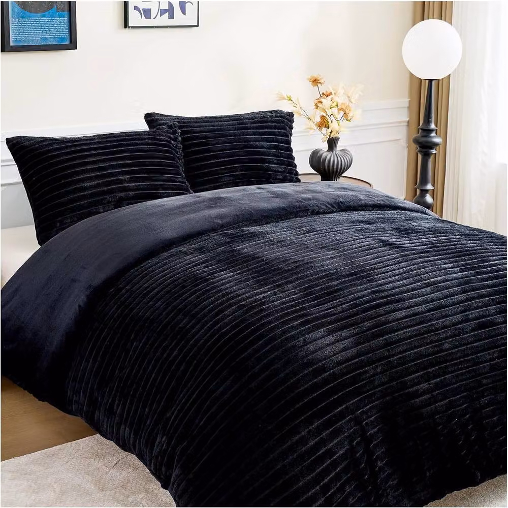Gaveno Cavailia Osum Ribbed Duvet Cover and Pillowcase Set in Black, W: 140 cm, L: 200 cm – 3