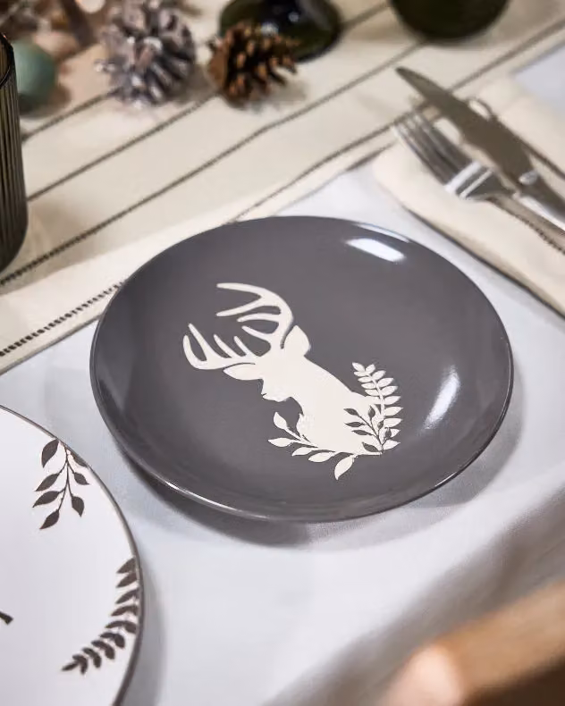 Dibor 24 Piece Grey and White Reindeer Christmas Ceramic Dinner Set for 8 People – 5