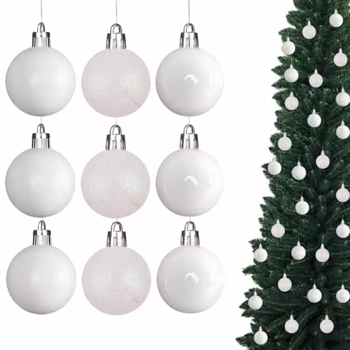 Shatchi Christmas Bauble Hanging Decorations, White and Silver, 9 Pack, Diameter: 5 cm – 1
