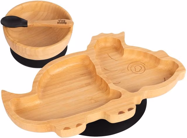 Tiny Dining Childrens Bamboo Divided Plate Set in Black and Brown
