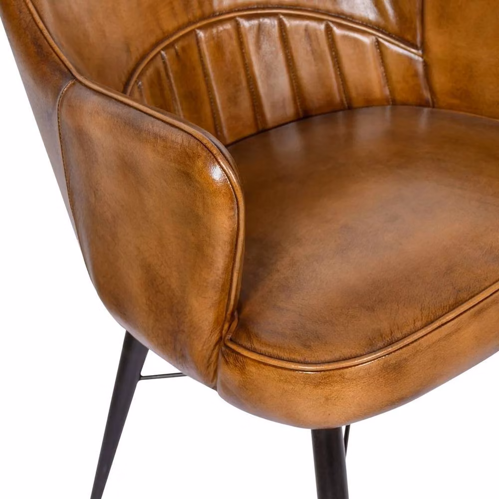 FORGEVIO Brown Genuine Leather Kitchen Dining Chair – 3