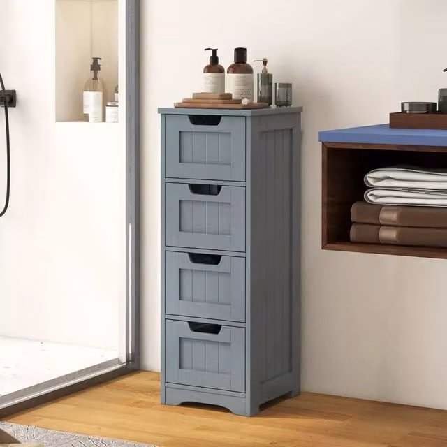 Costway Grey Freestanding Bathroom Storage Cabinet and Side Table Organizer