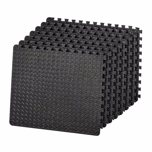 SHATCHI 8 Piece Black Interlocking EVA Foam Exercise Floor Mats, W/D/H: 60 x 60 x 1.1 cm