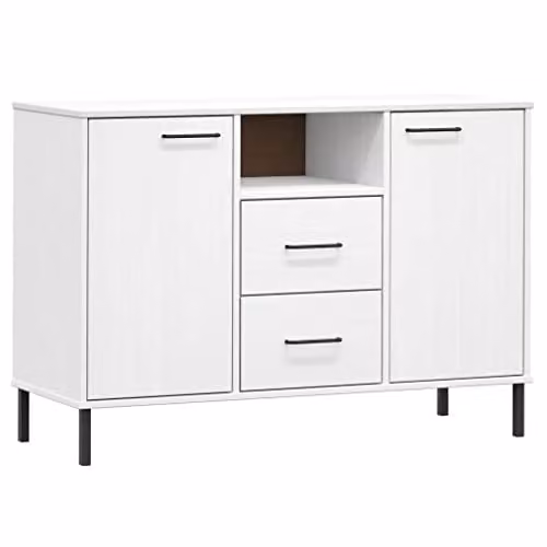 vidaXL OSLO Sideboard in White with Solid Pine Wood and Metal Legs, W: 113 cm, D: 40 cm, H: 77 cm – 1