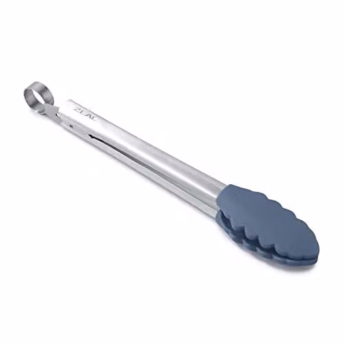 Zeal Silicone and Stainless Steel Non-Stick Cooking Tongs, Blue, 25 cm